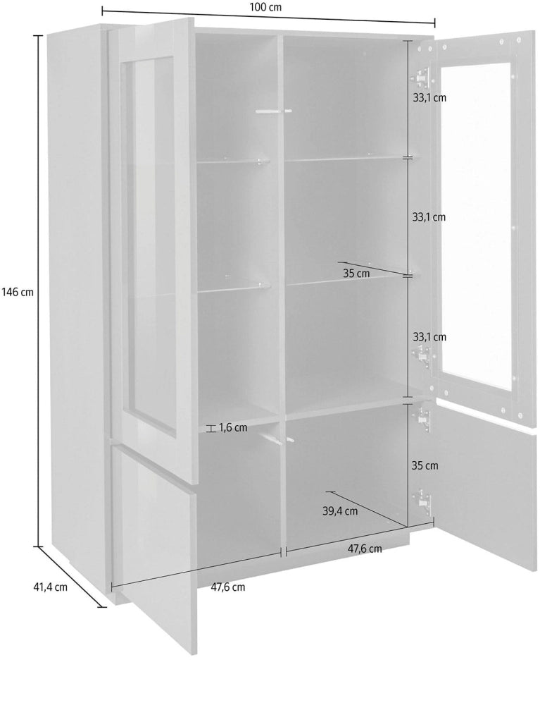 Mobile Vetrina 4 Ante 100,1x41,4x146 cm Bloom Grigio Antracite Laccato Lucido