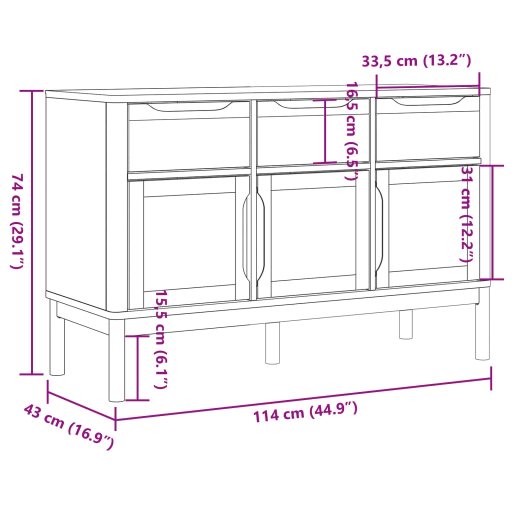 Credenza | Madia | Buffet da pranzo | Armadio da pranzo FLORO Marrone Cera 114x43x74 cm in Legno di Pino