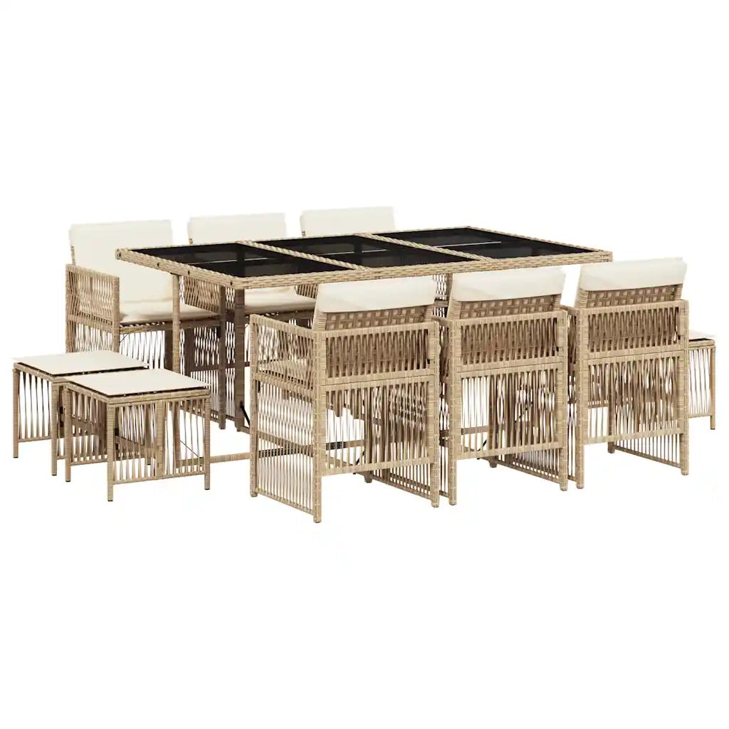 Set da Pranzo da Giardino 11 pz con Cuscini Beige in Polyrattan 3210970