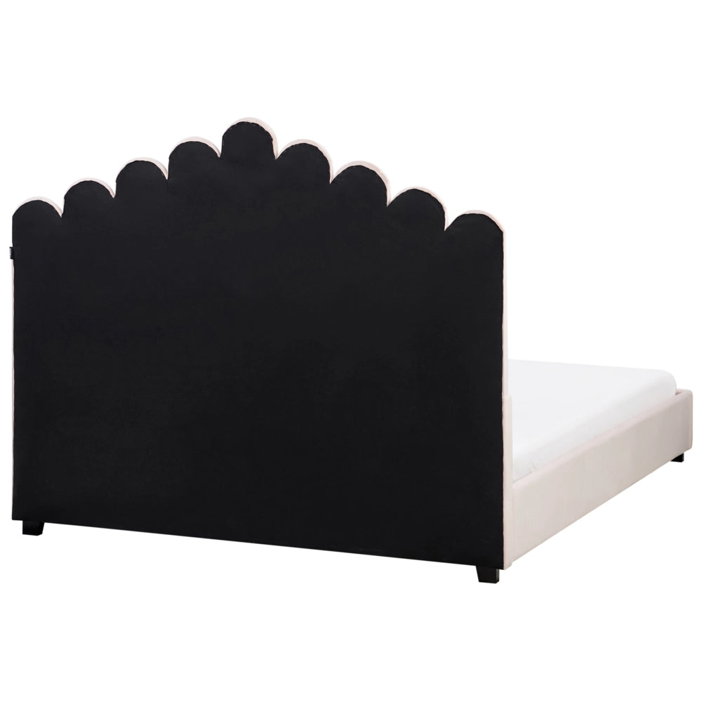 Letto matrimoniale ad acqua in velluto rosa pastello 140 x 200 cm testata alta a conchiglia stile classico retrò