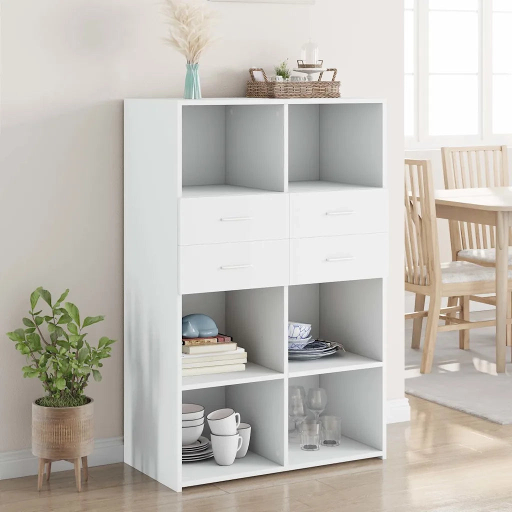 Credenza-Buffet-Armadio da cucina Bianca 80x42,5x124 cm in Legno Multistrato