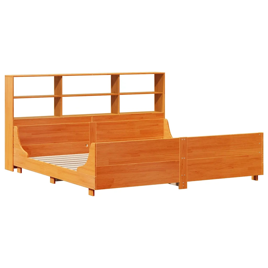 Letto Libreria senza Materasso-Struttura Letto con contenitore Marrone Cera 180x200 cm Legno 168750