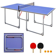 Tavolo da Ping Pong Pieghevole 182×91×76;2 cm 6 FT con Rete; 2 Racchette e 3 Palline; Portatile Blu