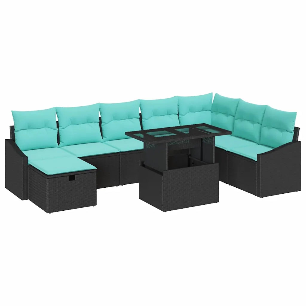Set Divano da Giardino con cuscino 9 pcs Nero Poly Rattan 3359863