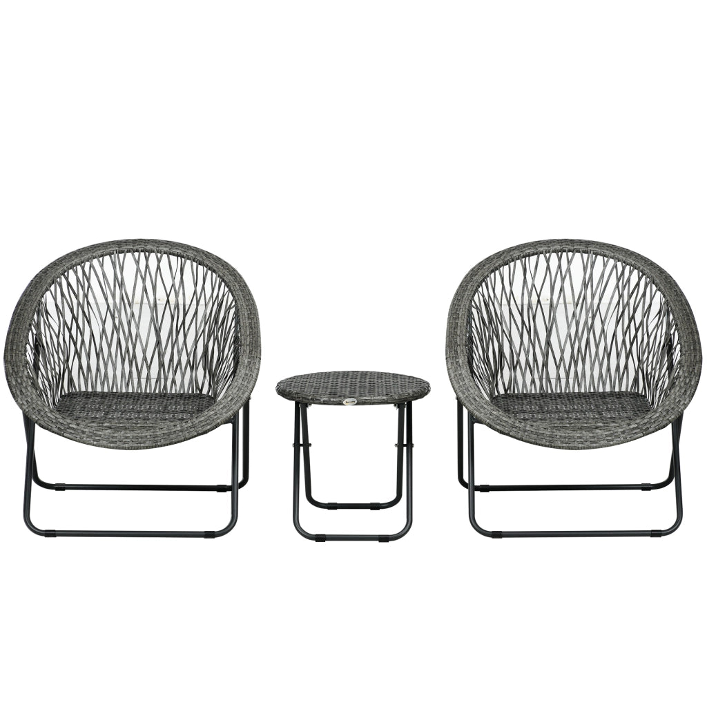 SET 3 PEZZI SALOTTO DA GIARDINO PIEGHEVOLE IN RATTAN GRIGIO CON TAVOLINO