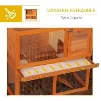 Gabbia per Conigli a Due Piani, Conigliera da Esterno con Casetta per Conigli in Legno di Abete, 90x45x80 cm