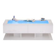 TAVOLINO DA SALOTTO 100x50x35 cm Bianco lucido con 2 cassetti e piano in vetro