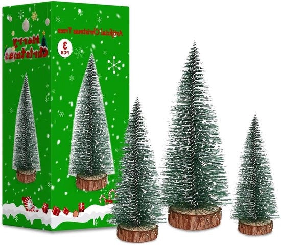Albero di Natale a 3 dimensioni con base in legno mini-albero di Natale per decorazione di Natale decorazione di tavola vetrina (10/15/20 cm)
