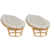 Set di 2 Sedie Cuscini in Rattan Naturale Cotone Beige Chiaro Media Resistenza Interni Esterni Stile Boho Giardino Patio Balcone