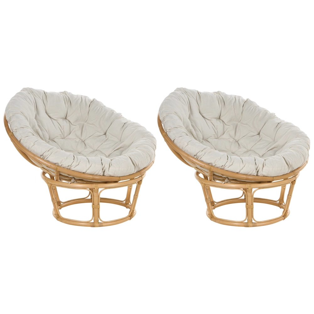 Set di 2 Sedie Cuscini in Rattan Naturale Cotone Beige Chiaro Media Resistenza Interni Esterni Stile Boho Giardino Patio Balcone