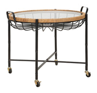 Tavolino Basso 70,5x65x57 cm con Ruote in Metallo Piano in Vetro