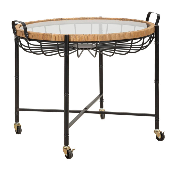 Tavolino Basso 70,5x65x57 cm con Ruote in Metallo Piano in Vetro