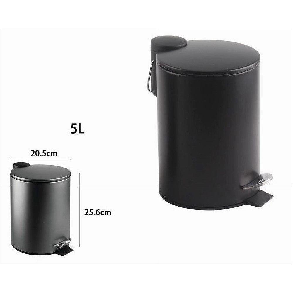 Trade Shop - Pattumiera Acciaio A Pedale 5 Lt Bidone Cestino Spazzatura Bagno Casa Nero 87454 -