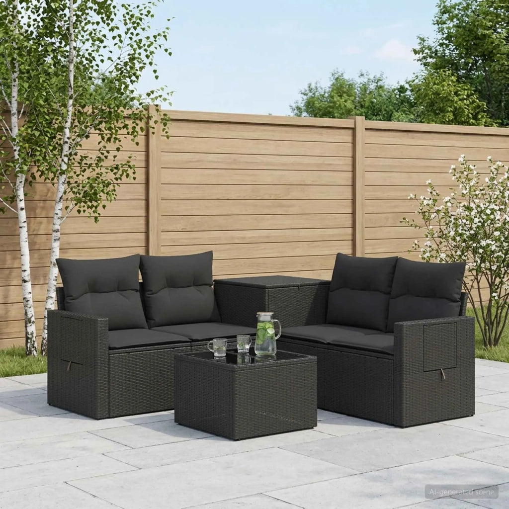 Set di divani 6 pz Nero Rattan sintetico e Acciaio 3447445