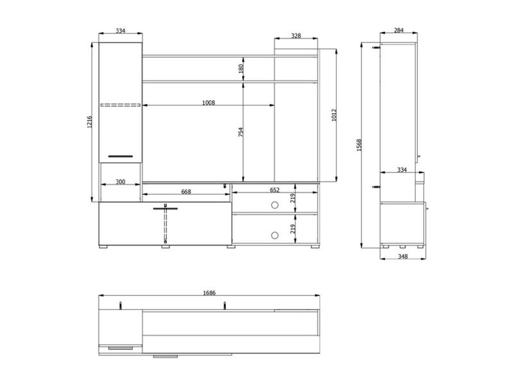Mobile Soggiorno Chieve, Parete Attrezzata 8 Ripiani, 168.5x35x157h cm Nero