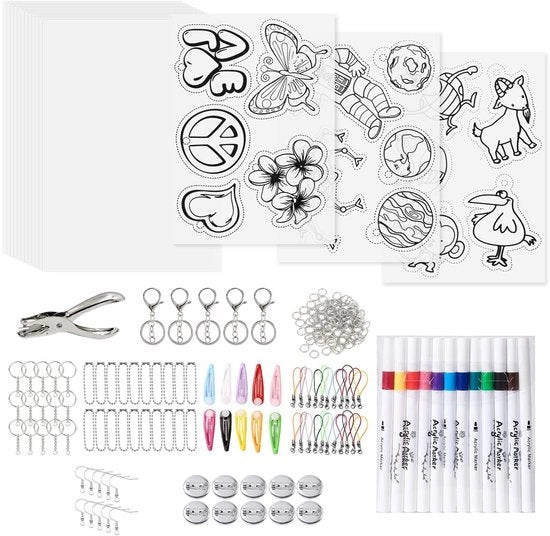 Set di rulli a compressione 218 pezzi - A5 rullo a compressione - Accessori per chiavi - Pennarelli - Perforatrice - Accessori DIY