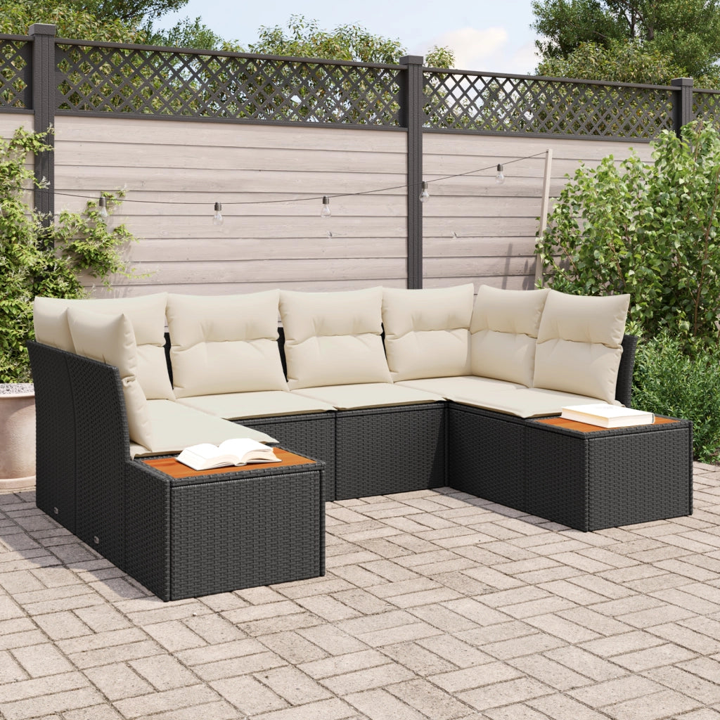 Set di divani da giardino a 6 pezzi con cuscini neri in Polyrattan