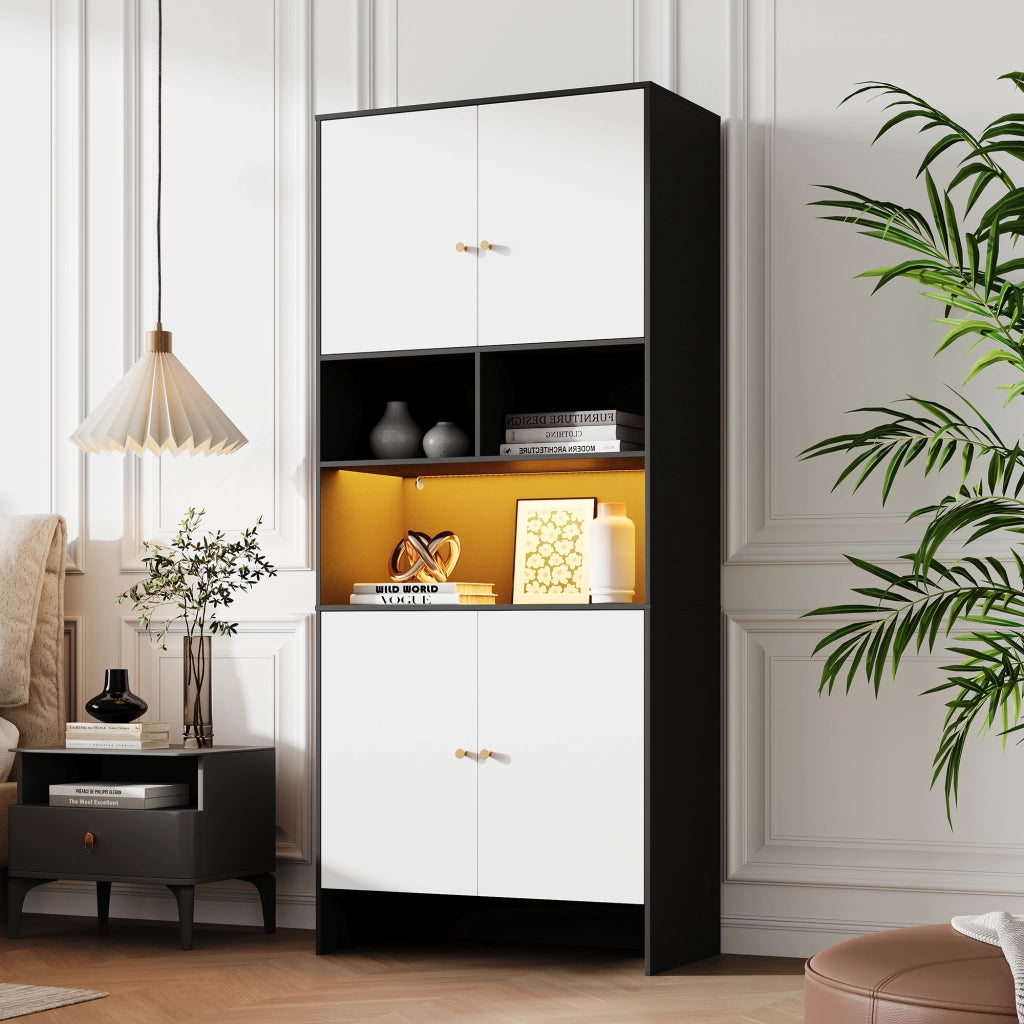 Armadio multiuso - Zephmum- 80 x 40 x 185 cm- Nero e bianco- 4 porte 3 ripiani aperti