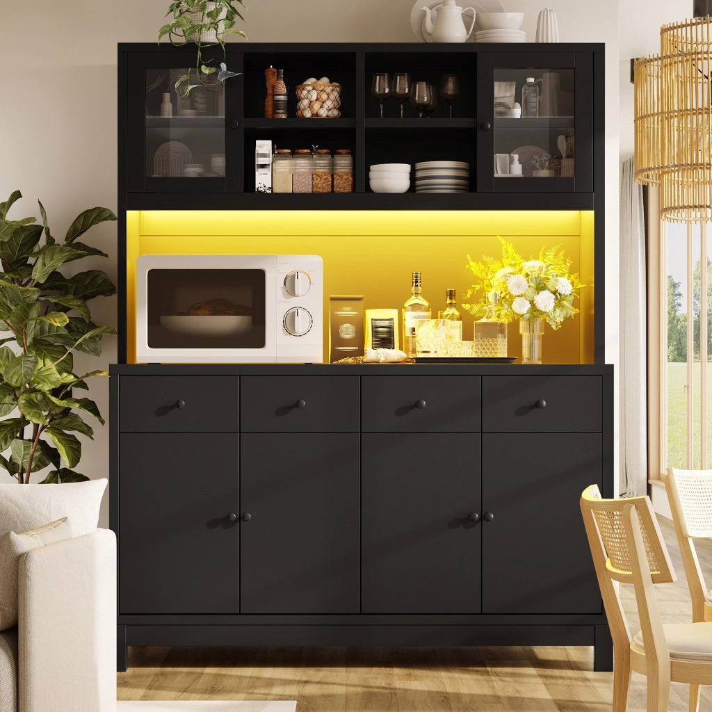 ARMADIO BUFFET ALTO 140x38,5x180 cm MDF Nero con LED RGB