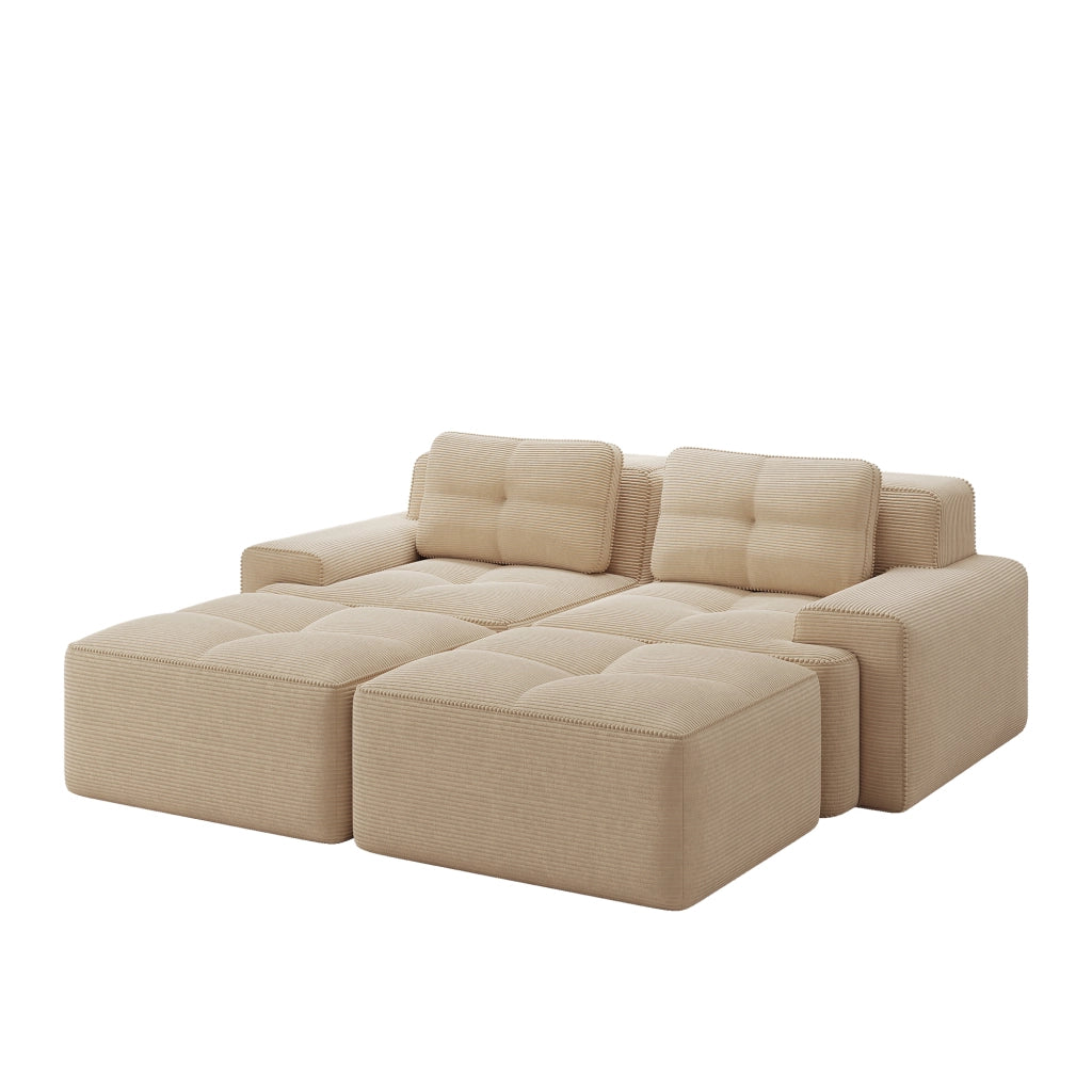 Divano modulare a U beige in velluto a coste con seduta profonda 74 cm