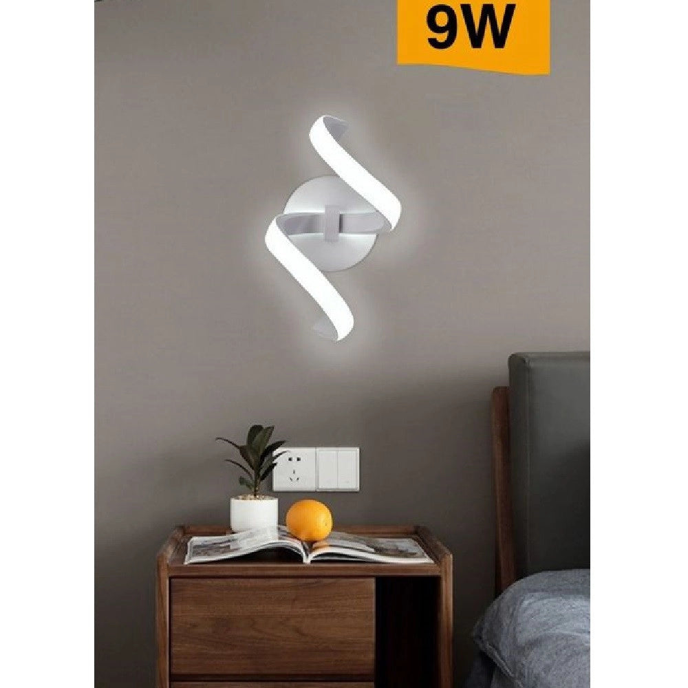Trade Shop - Applique Led Da Muro 9 Watt Curva Spirale Luce Naturale Fredda Calda E58 Bianca -