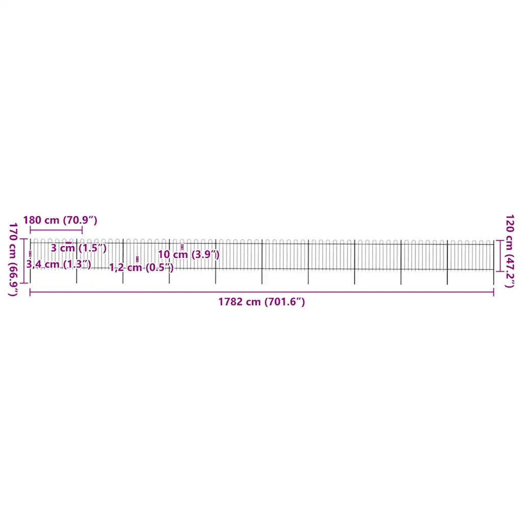 Recinzione da Giardino con Parte Superiore ad Anello in Acciaio 1781,5x120 cm Nero 277674