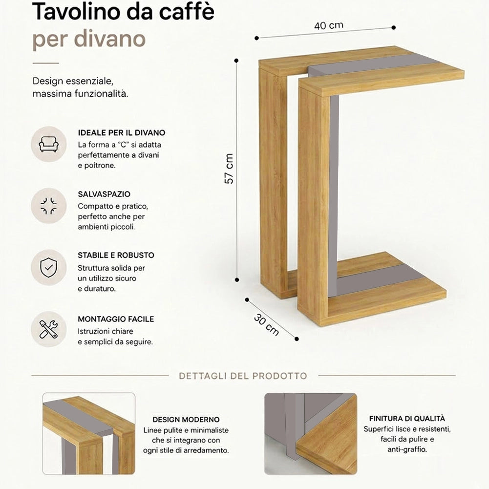 Tavolino da Caffè Porta PC Laterale Divano in Legno MDF Quercia e Moka 57x40x30cm