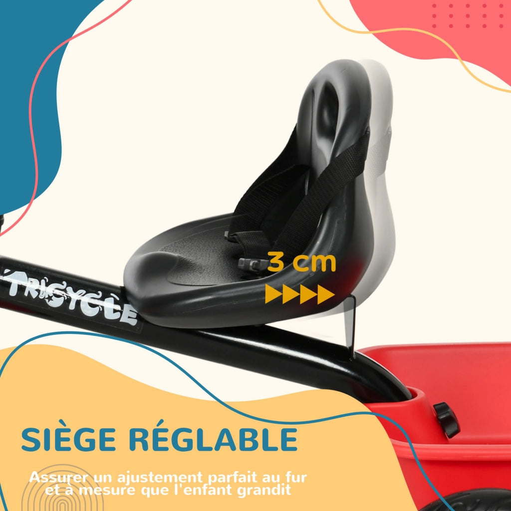 Triciclo Bambini Regolabile con Cestino e Cintura ¨C Zephmum ¨C Rosso e Nero