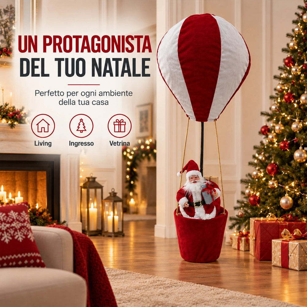 Mongolfiera di Babbo Natale 40x97cm Bianco e Rosso Decorazione Addobbo Natalizio