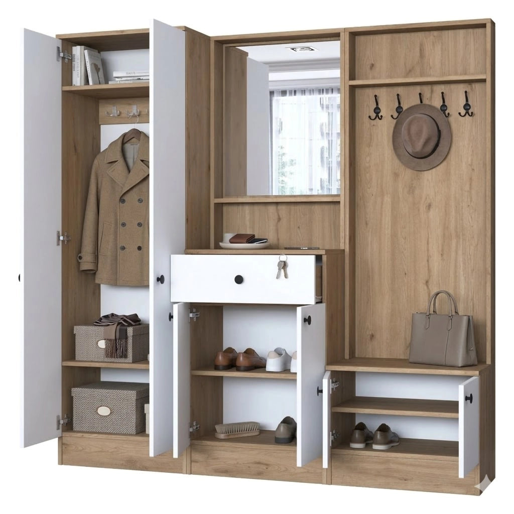 Riace, Mobile da Ingresso Specchio Incluso, 179x38x183h cm Bianco