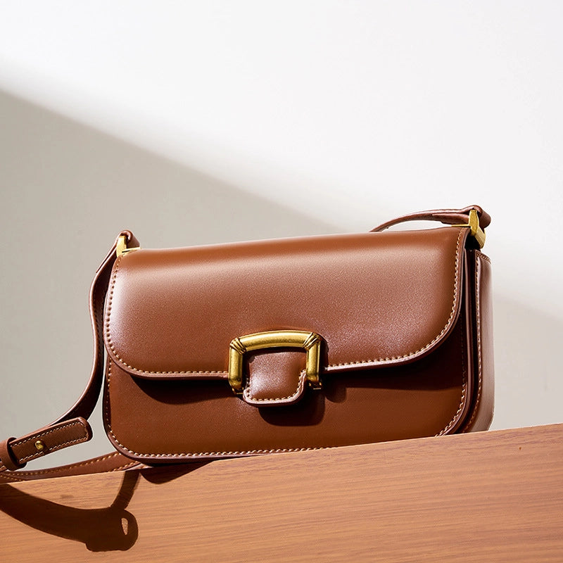 Borsa a tracolla da donna in vera pelle marrone