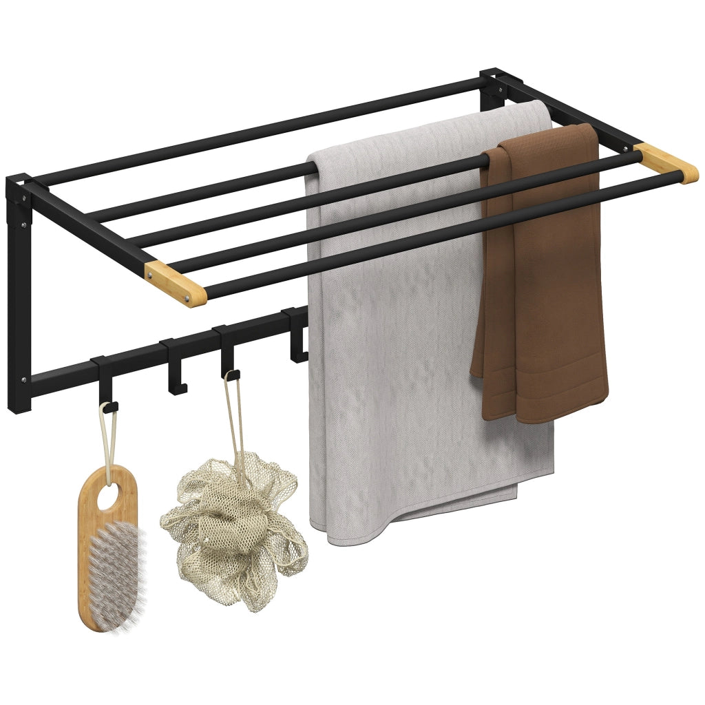 Portasciugamani da Parete Pieghevole con 5 Barre e 6 Ganci ¨C Zephmum ¨C Nero 60 cm