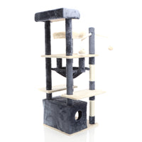 Fudajo Albero tiragraffi per gatti 134cm grigio scuro, con casetta e amaca