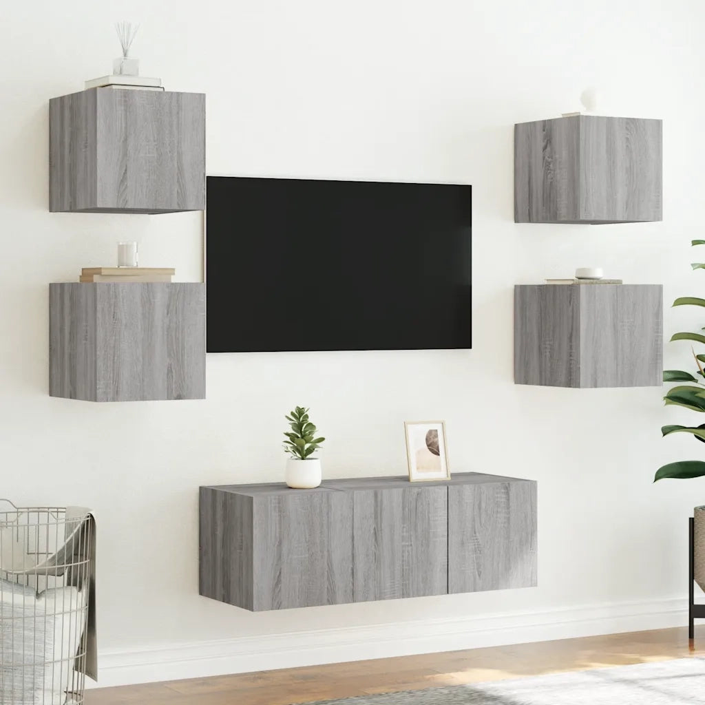 Mobile TV a Parete con Luci LED-Mobile TV a Muro Grigio Sonoma 30,5x35x30 cm