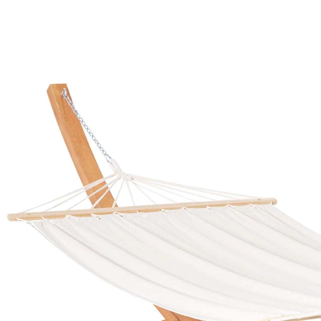 Amaca da Giardino 392x120x102 cm con Supporto in Legno di Pino e Cotone Bianca