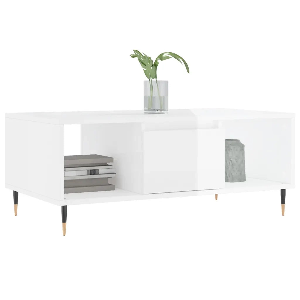 Tavolino Salotto-Tavolino da soggiorno-Tavolo Bianco Lucido 90x50x36,5 cm Legno Multistrato 626574