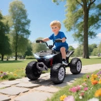 Quad elettrico per bambini, a 24V con 4 ruote, fari, porta USB, e funzione MP3, 3-8 anni, Nero