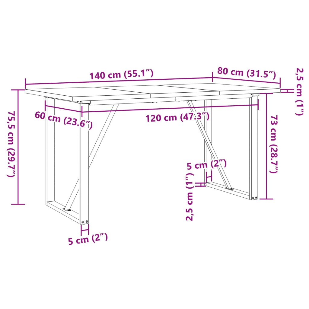 Tavolo da Pranzo | Tavolo da cucina Telaio a O 140x80x75,5 cm Legno Pino e Acciaio