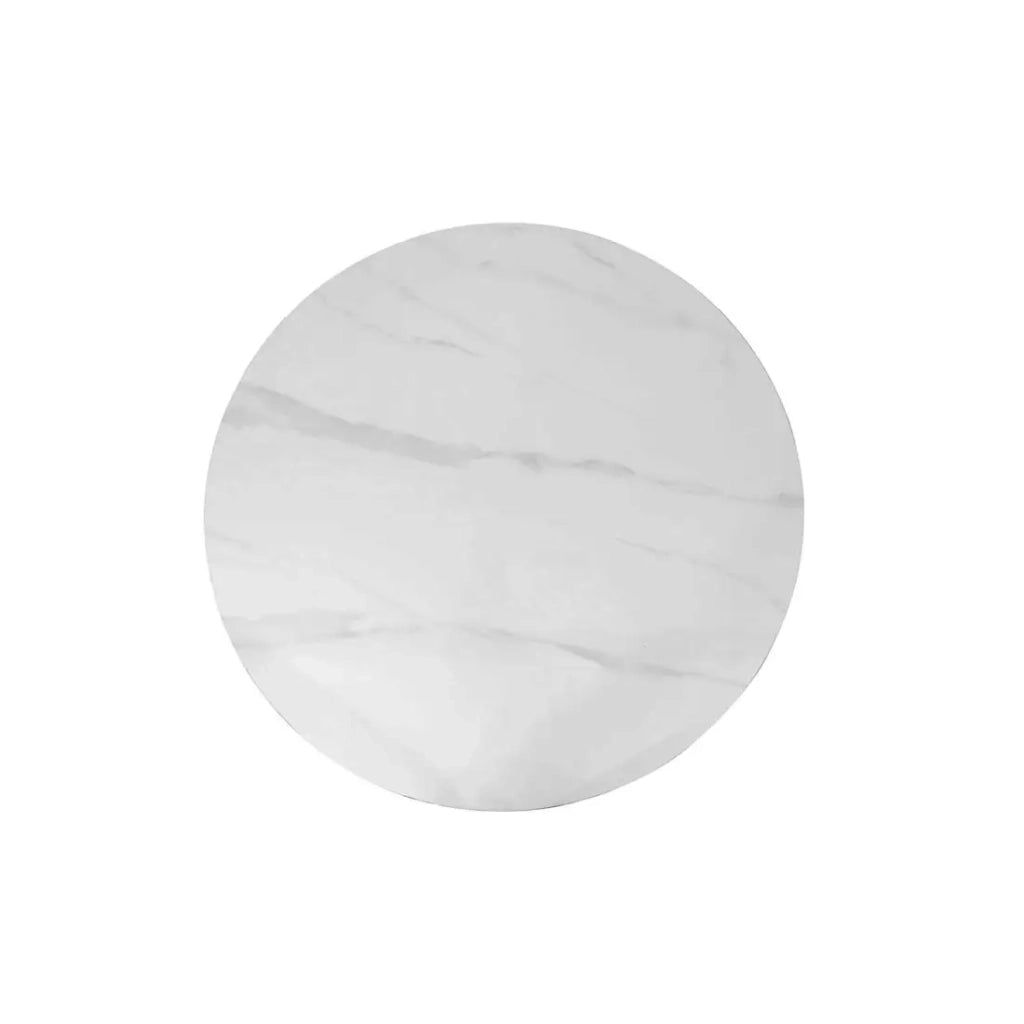 Tavolo da pranzo rotondo ARVENA – 110 cm – Piano in pietra sinterizzata – Colore bianco – Design metallo elegante