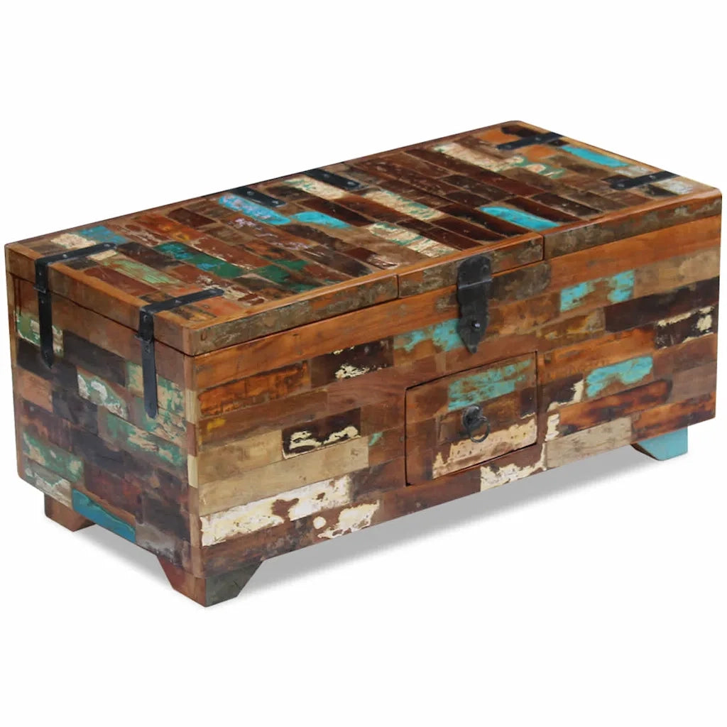 Tavolino da Caffè Baule Legno Massello di Recupero 80x40x35 cm 243320