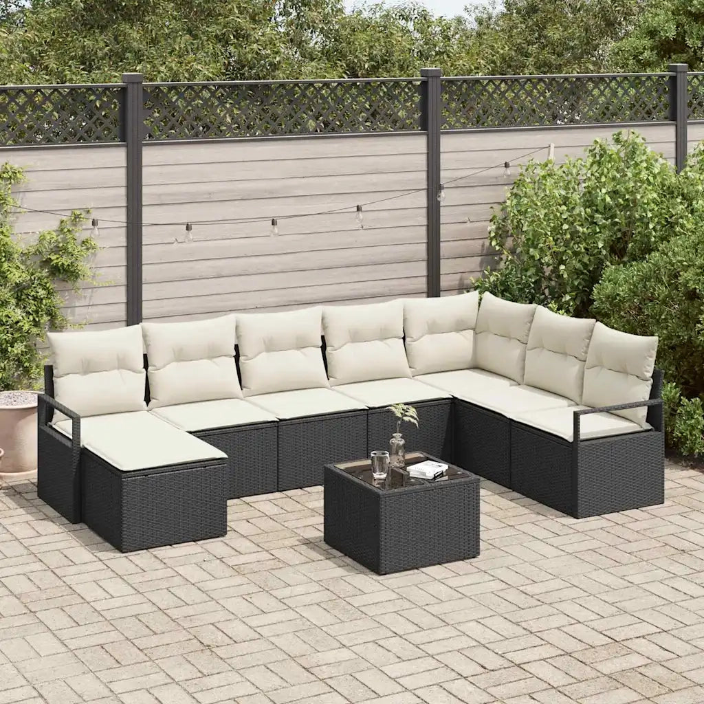 Set di divani con cuscino 9 pcs Nero polyrattan