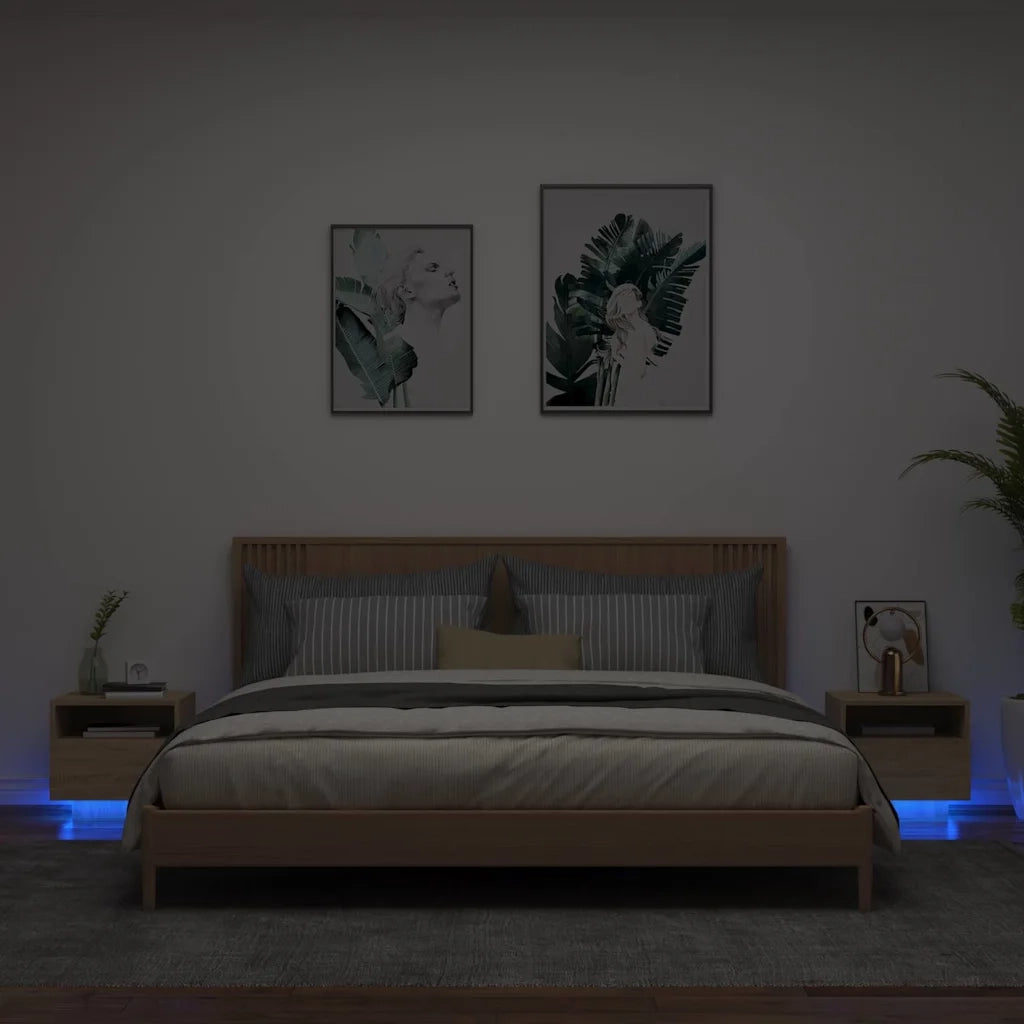 Set di 2 Comodini | Armadio da Notte | Mobiletto da notte con Luci LED Rovere Sonoma 40x39x37 cm