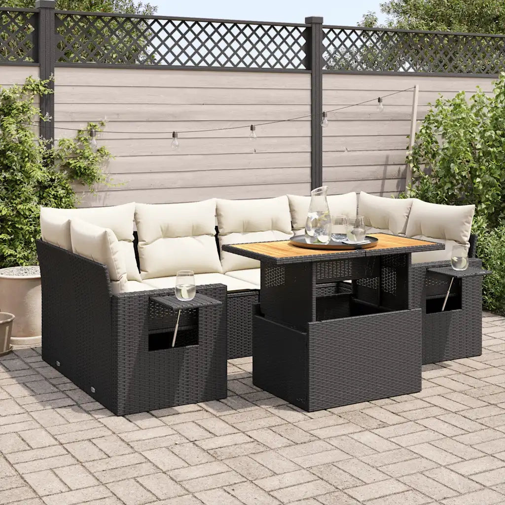 Set Divani da Giardino con Cuscini 7pz Nero Polyrattan