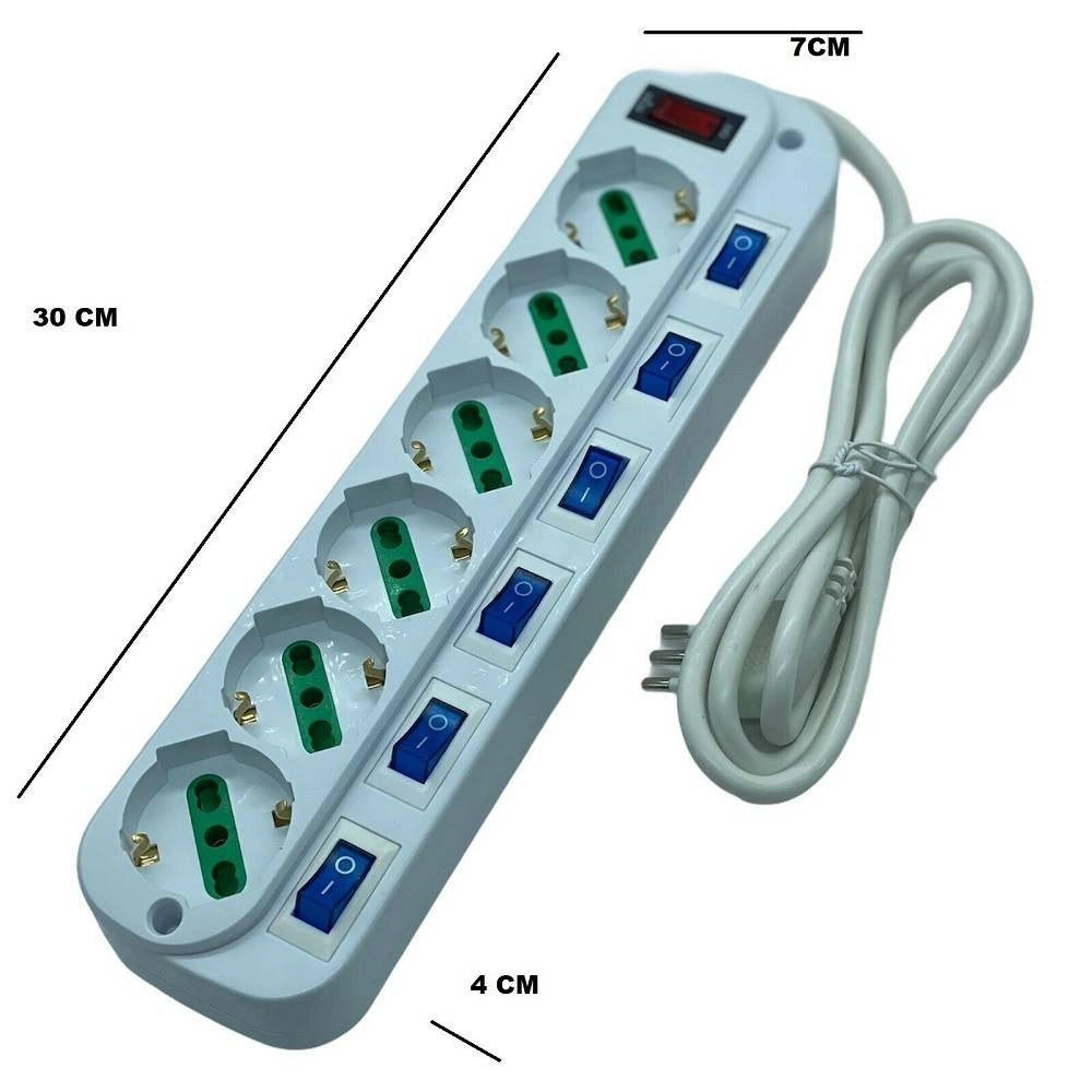 Trade Shop - Multipresa Ciabatta Elettrica Con 6 Prese Universali Ita 10/16a Schuko Bipasso -