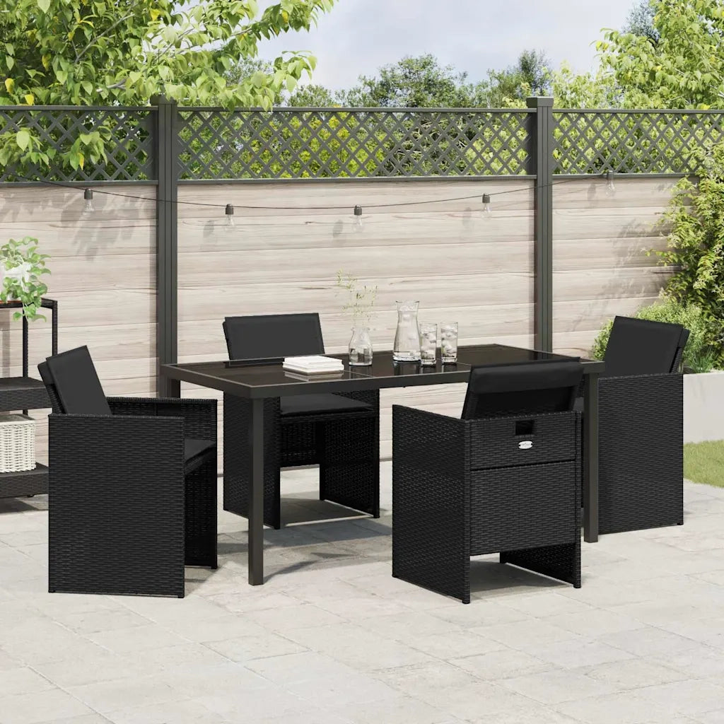 Set da Pranzo per Giardino con cuscino 5 pcs Nero polyrattan