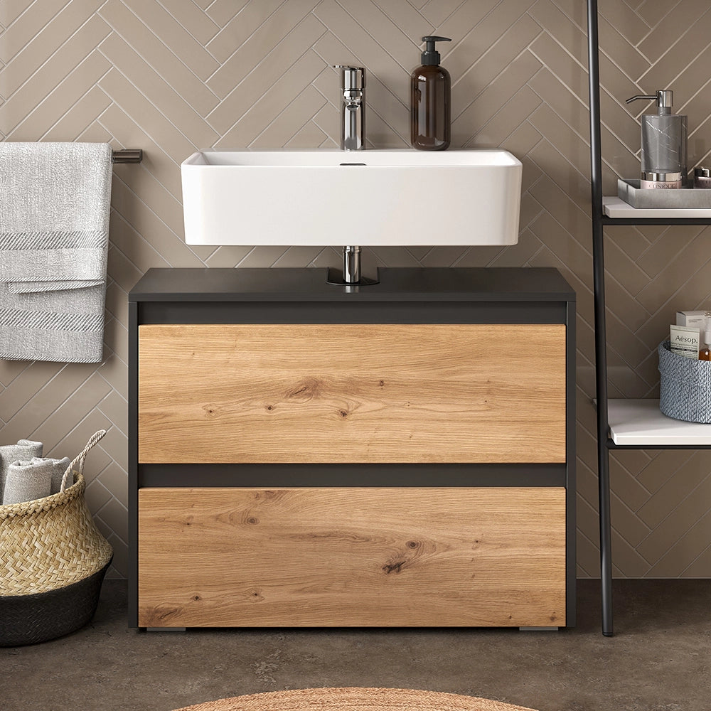 Vicco Mobile sottolavabo per bagno Antracite/Artisan 80.1 x 62 cm con 2 cassetti