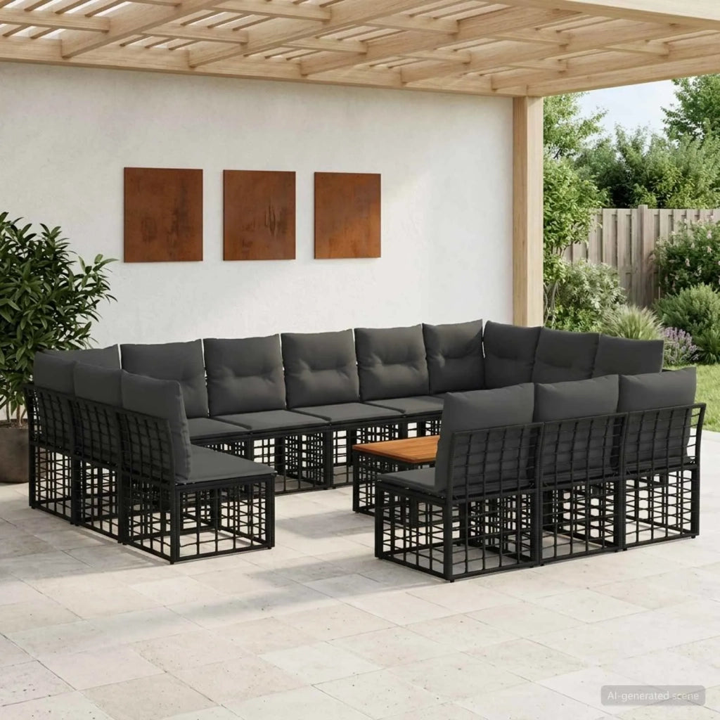 Set di divani da esterno 14 pcs Nero e Grigio scuro Poliestere 3437583