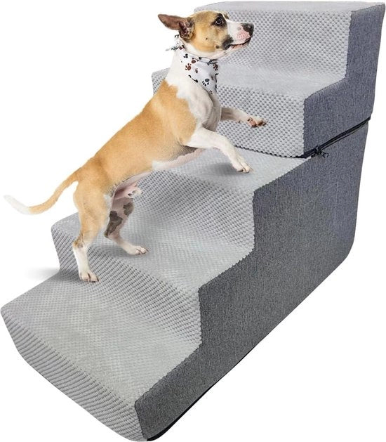 Trappola per cani - Trappola antiscivolo per piccoli cani e gatti - Trappola per cani bilanciata - Trappola per cani per letti alti e divani - con copertura rimovibile lavabile (5 gradini)