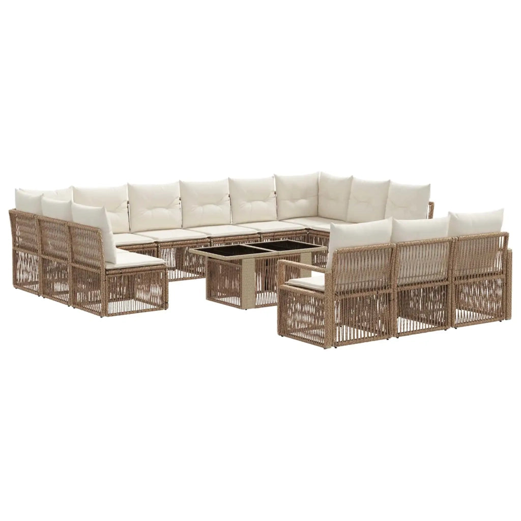 Set Divano da Giardino 14 pz Beige e Bianco Crema polyrattan 3437169