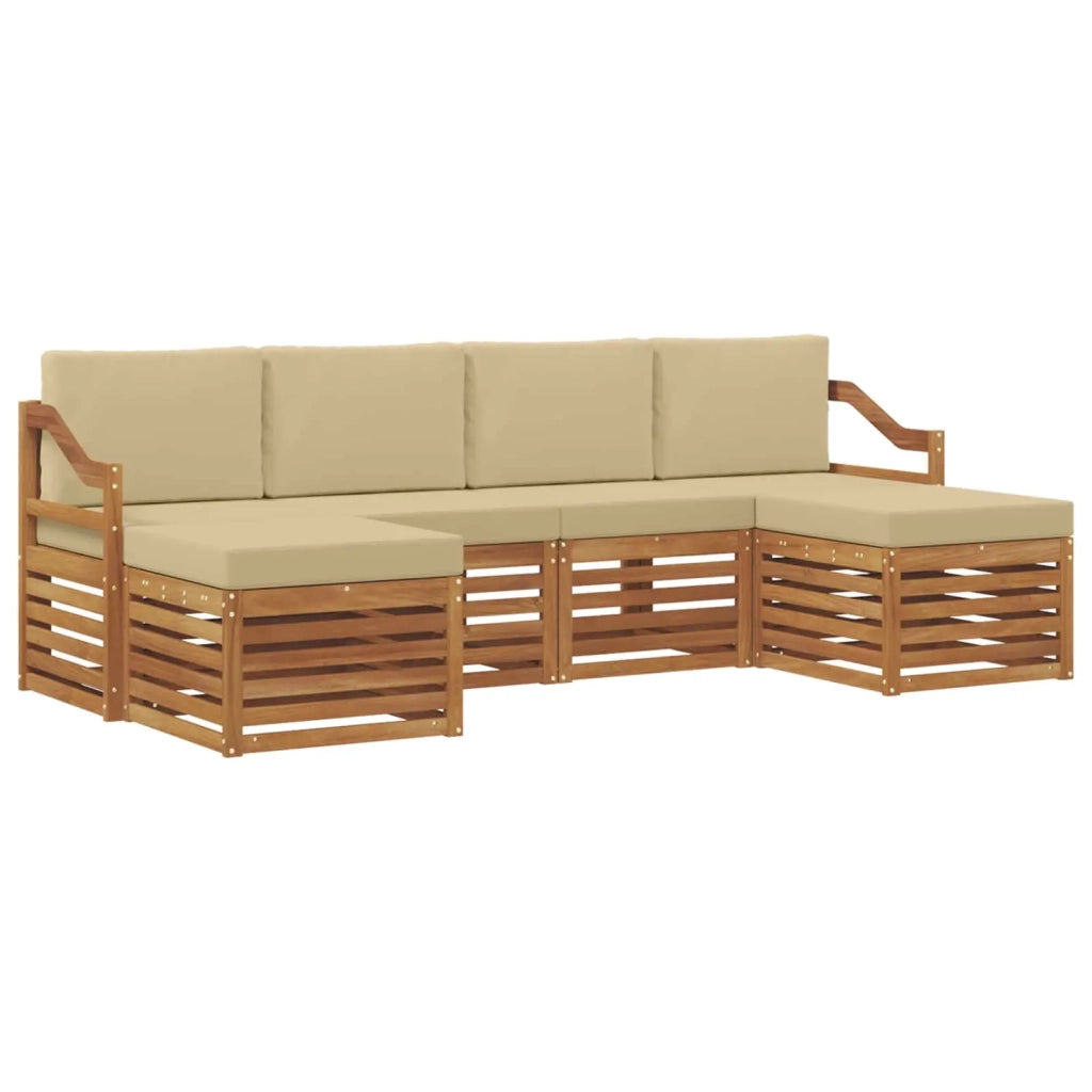 Set divani 6 pcs Naturale e Beige Legno di Acacia Massello